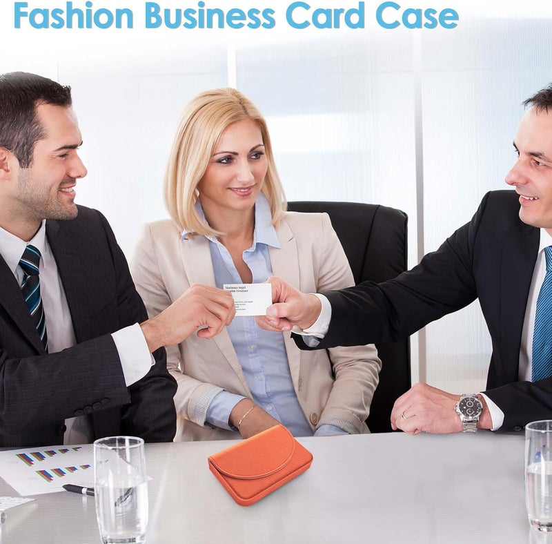 Xavier Business Card Holder，PU Leather Business Card Case Color Printing Pattern Card Holder Wallet，Pockets Magnetic Credit Card Holders for Men and Women，Orange - Image 4